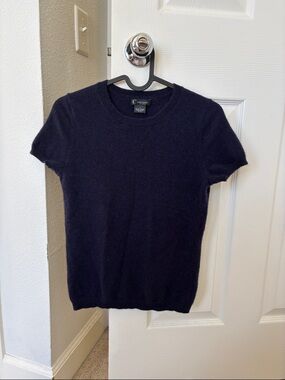 C by Bloomingdale's Cashmere Navy Blue Short Sleeve Sweater
